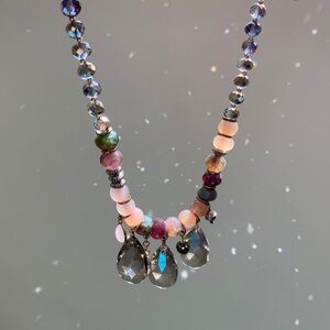 Stunning Vintage Teardrop Crystal Pendants Colorful Beaded Adjustable Necklace